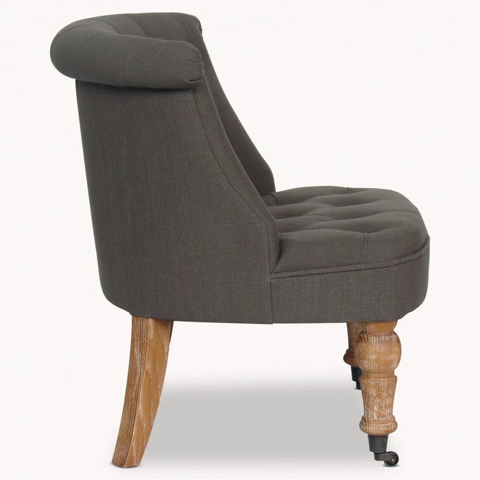 Verona Bedroom Chair, Dark Grey, Button Back, Oak