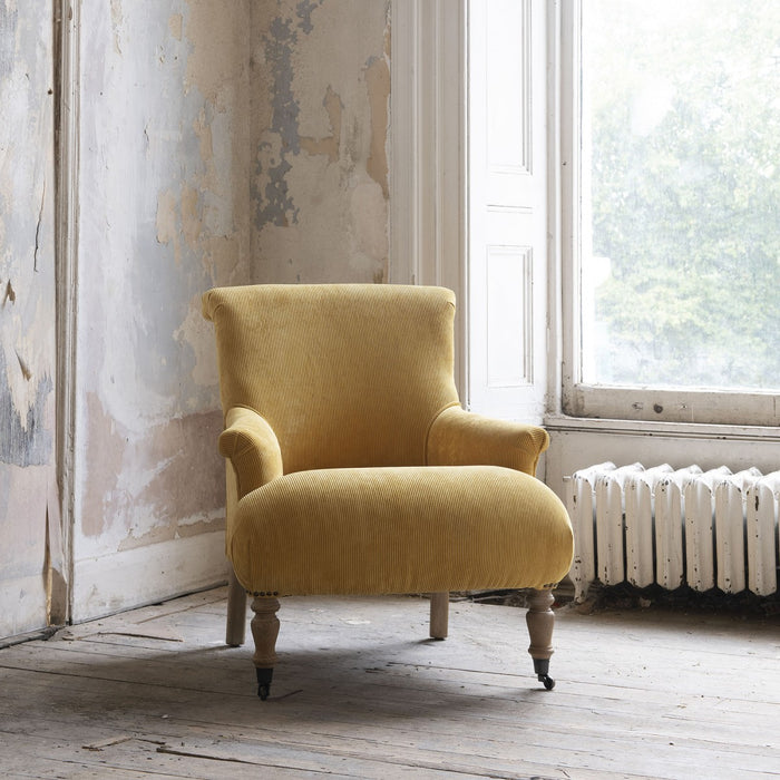 Verona Armchairs, Oak, Yellow Linen, Mustard Corduroy Occasional 