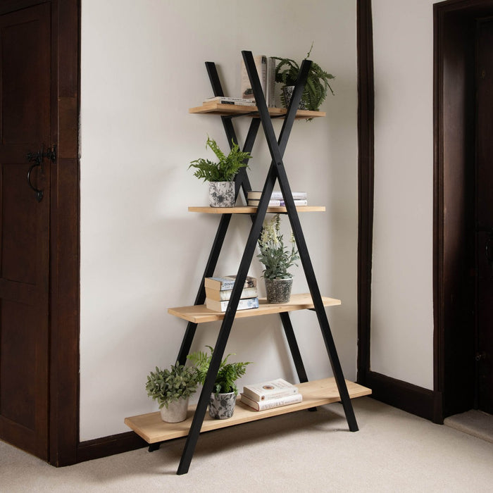 Empire Storage Unit, 4 Tiered, Black Iron, Natural Fir Wood 