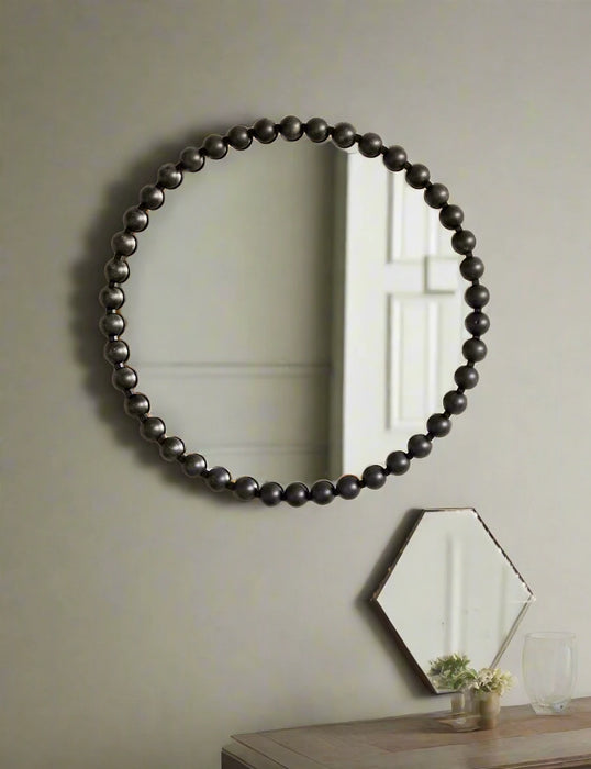 Bianca Round Bobble Wall Mirror, Black Metal - 80cm