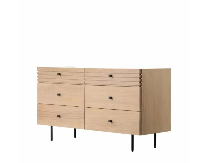 Okayama 6 Drawer Chest Slim and Black Metal Legs