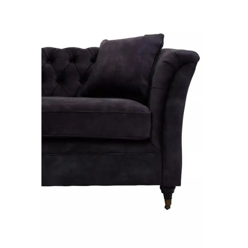 Sabrina 3 Seater Sofa, Grey Velvet, Button Tufted, Cushions, Castor Wheels