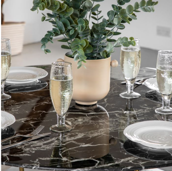 Fulton Round Dining Table, Black Marble Effect Top & Gold Base