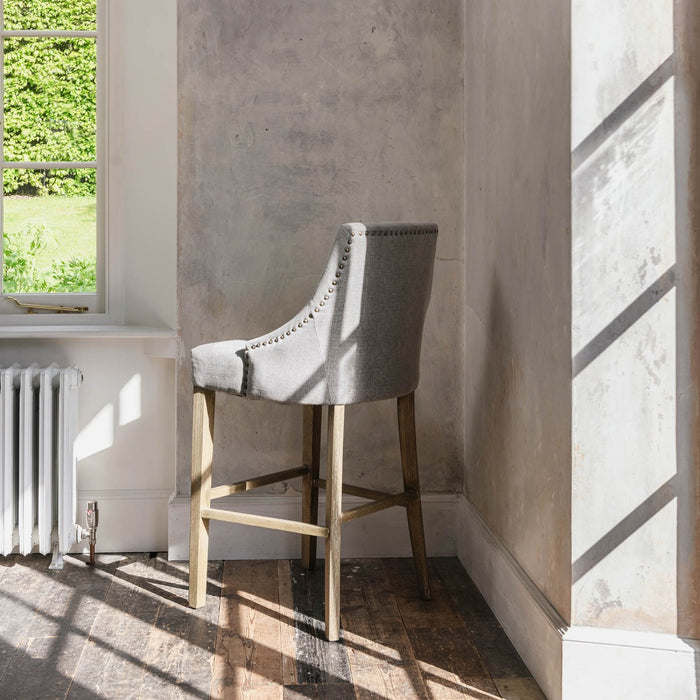 Liberty Bar Stool, Soft Grey Linen, Oak Frame