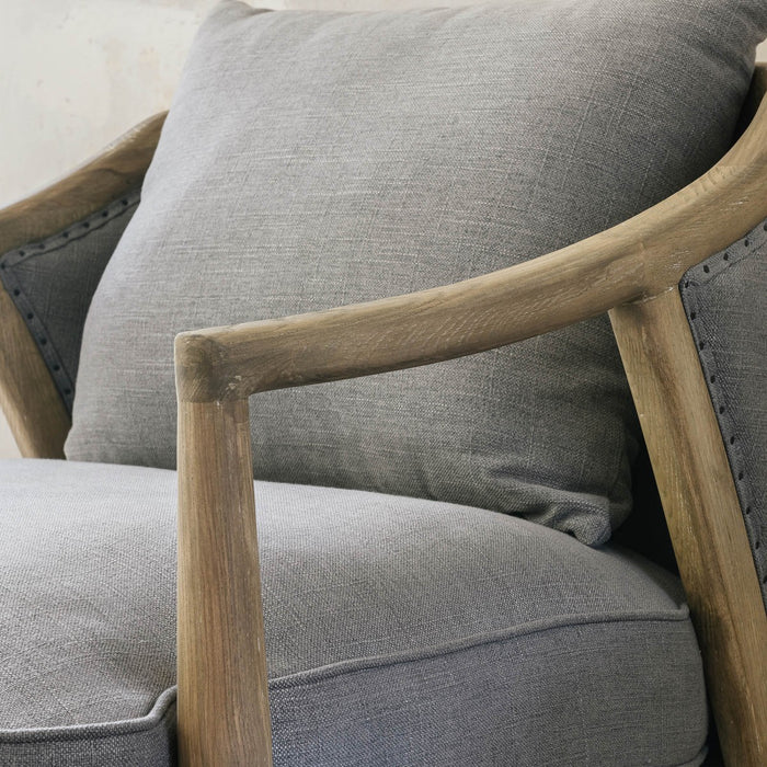 Liberty Armchair, Soft Grey, Curved, Oak Framed