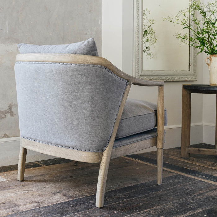 Liberty Armchair, Soft Grey, Curved, Oak Framed