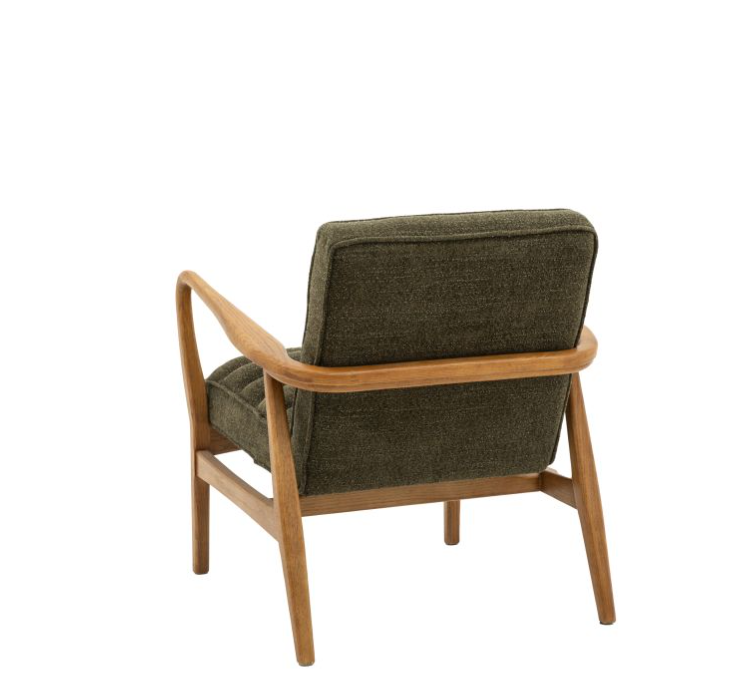 Deep Green Boucle Upholstered Armchair with Curved Wooden Frame ( Due Back In 08/12/24 )