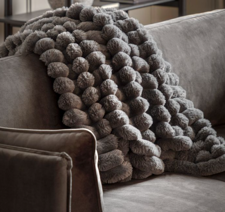 Ribbed Faux Fur Throw Grey