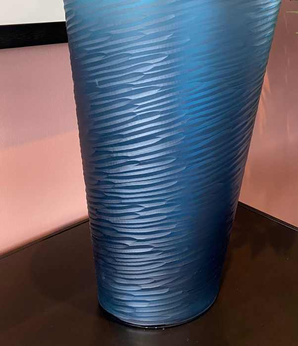 Blue Glass Vase, Tall Textured