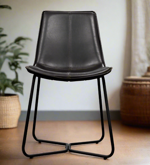 Curved Design Metal & Leather Stool/Dining Chair