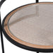 Round Drinks Trolley, Metal Frame, Rattan Shelf, Glass Top, Lockable Wheel