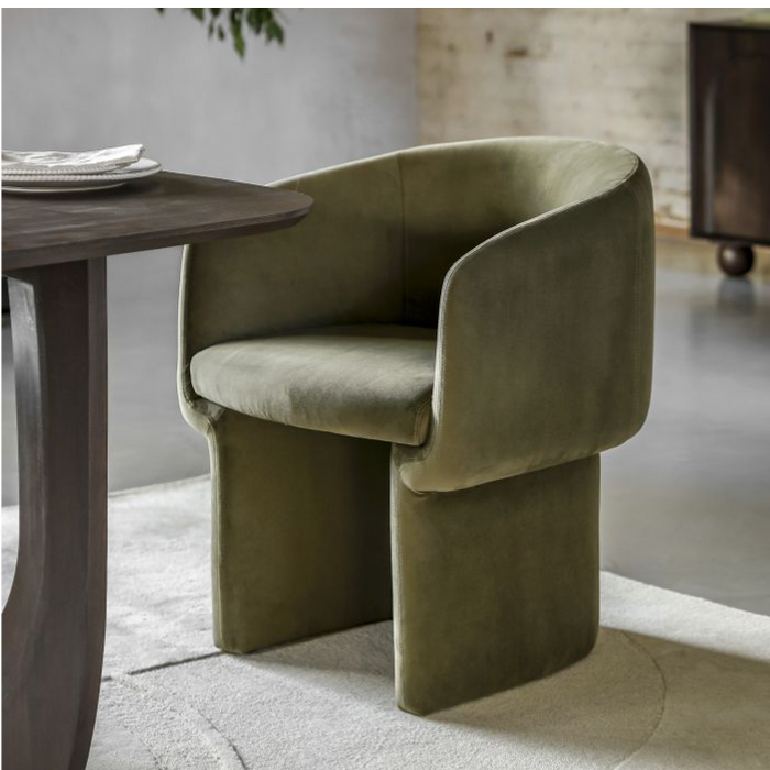 Finsbury Curved Tub Dining Chair in Moss Green Fabric ( Due Back In 31/01/25 )