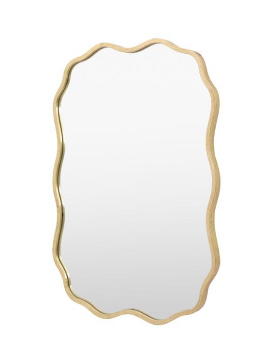 Contemporary Aged Gold Wavy Metal Wall Mirror - 95cm