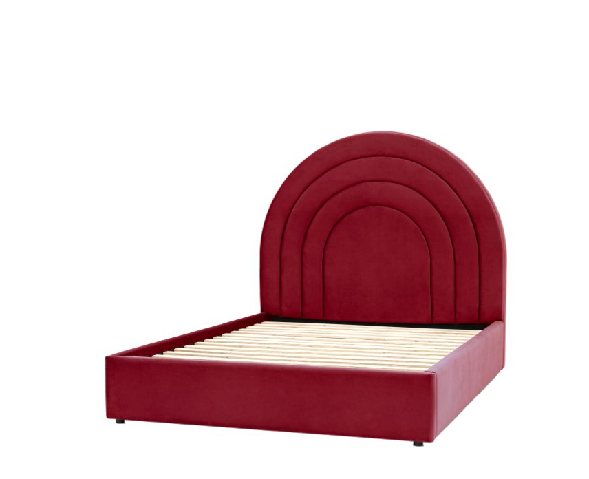 Arch Red Velvet King Size Bedstead