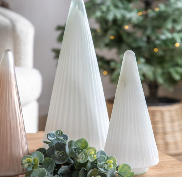 Ribbed Tree White Frost Glass Small 