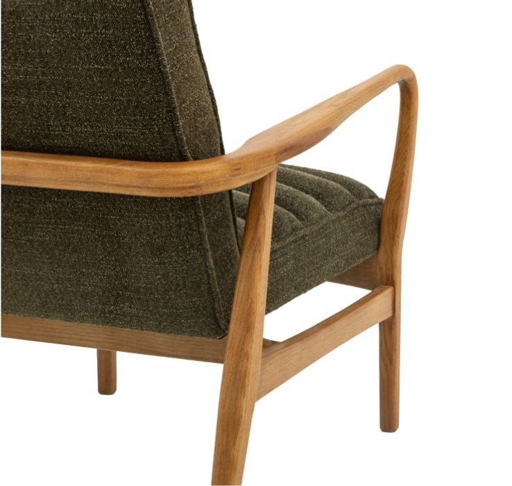 Deep Green Boucle Upholstered Armchair with Curved Wooden Frame ( Due Back In 08/12/24 )