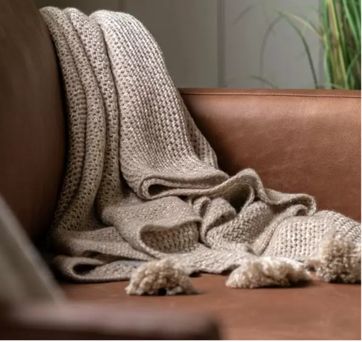 Knitted Tassel Throw Natural