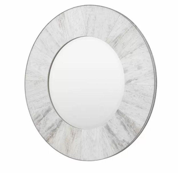 Hackney Industrial-Modern Round Mirror with Whitewashed Wooden Frame