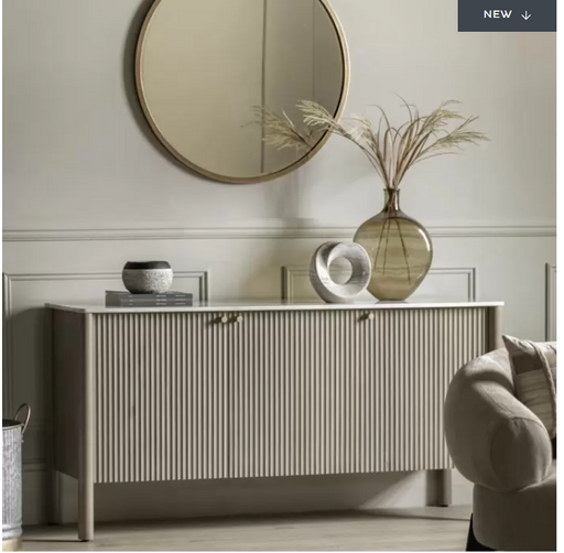 Ravenna 3 Door Sideboard, White Marble, Natural Mango Wood