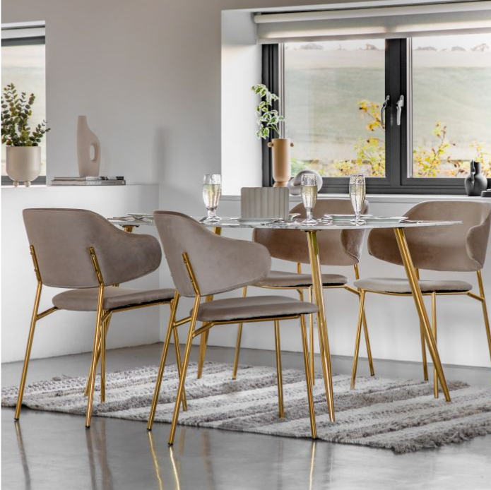 Ewarts Rectangle Dining Table, White Marble Effect & Gold Legs