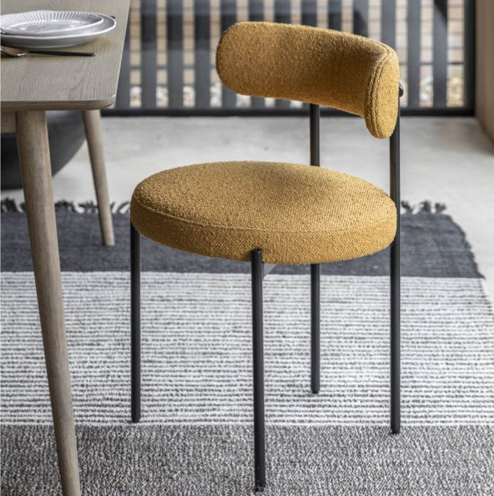 Elegant Ochre Fabric Dining Chairs (Set of Two)