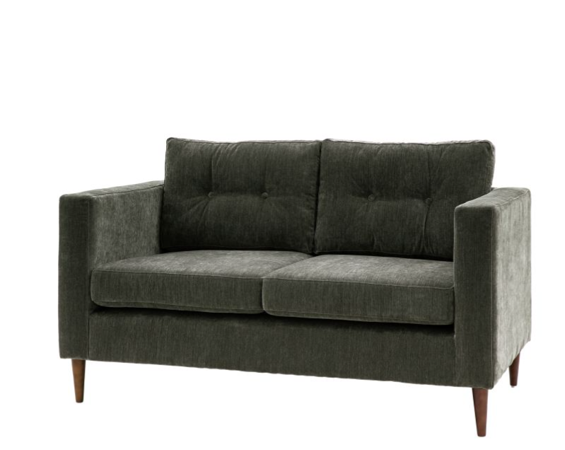 Devon 2-Seater Forest Green Fabric Sofa, Wood Feet