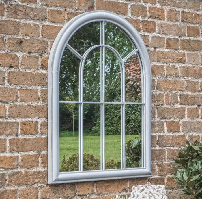 Laguna Outdoor Arched Garden Mirror, Distressed Grey