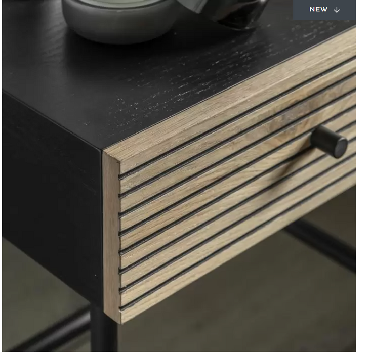 Marlow Modern Black & Natural Bedside Table with Drawer