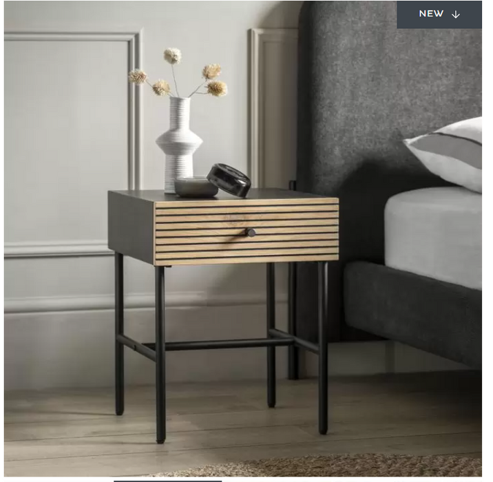 Marlow Modern Black & Natural Bedside Table with Drawer