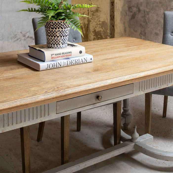 Classic French-Style Oak Dining Table – Natural & Grey Finish