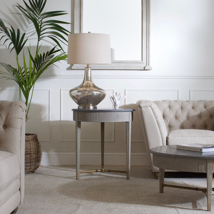 Hudson Side Table, Grey Wood, Round, Stone Top