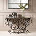 Hudson Console Table, Black Iron, Stone Top, Railing 