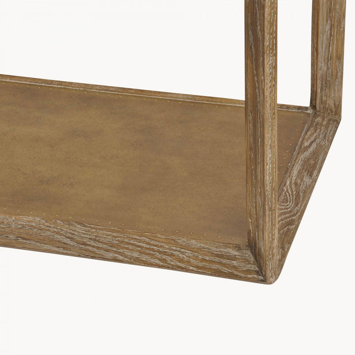 Hudson Console Table, Oak, Brass, Antiqued, Mirror Top