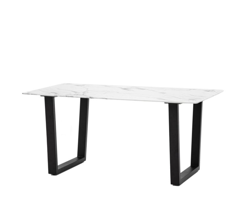 Saltford Rectangle Dining Table, White Marble, Black Metal