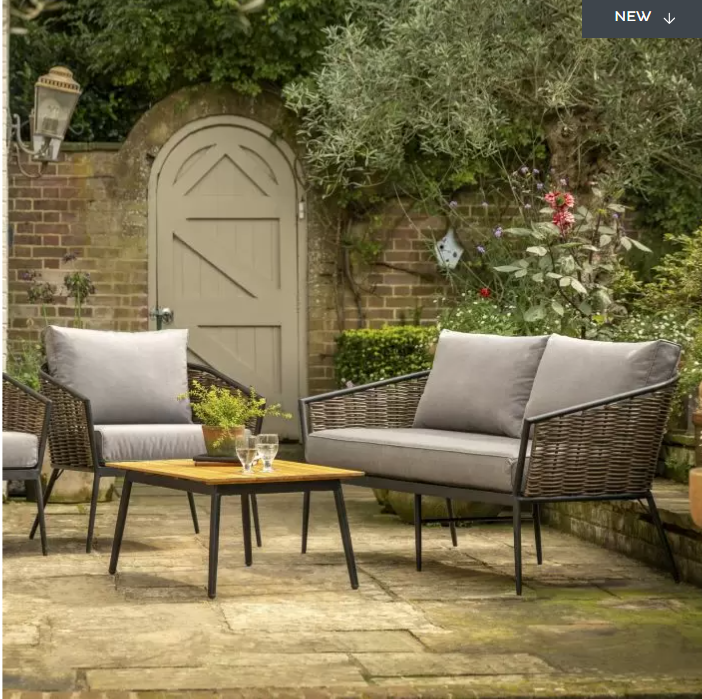 Verona Garden Furniture Lounge Set, Brown Wicker, Grey Cushions