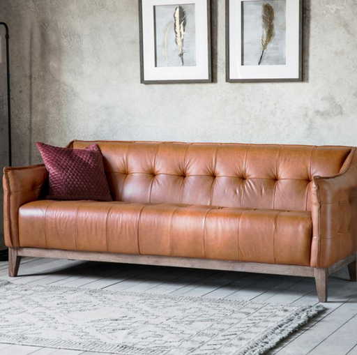 Verona 3-Seater Tan Leather Button Sofa