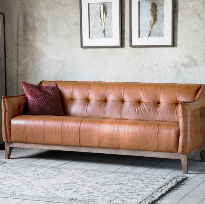 Verona 3-Seater Tan Leather Button Sofa