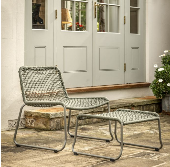 Crofton Garden Lounge Chair & Footstool, Green Woven Rope & Metal ( Due Back In 28/01/25 )