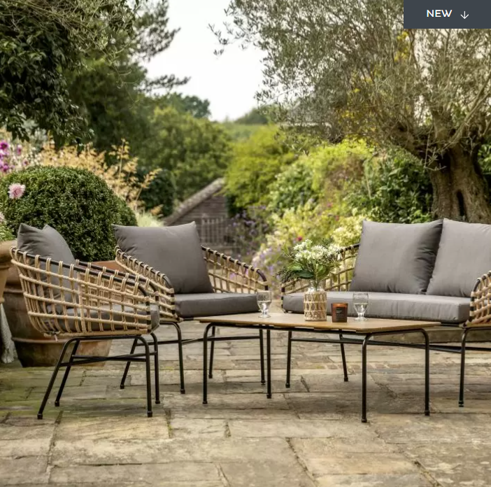 Morcombe Garden Furniture Lounge Set, Wicker, Black Metal