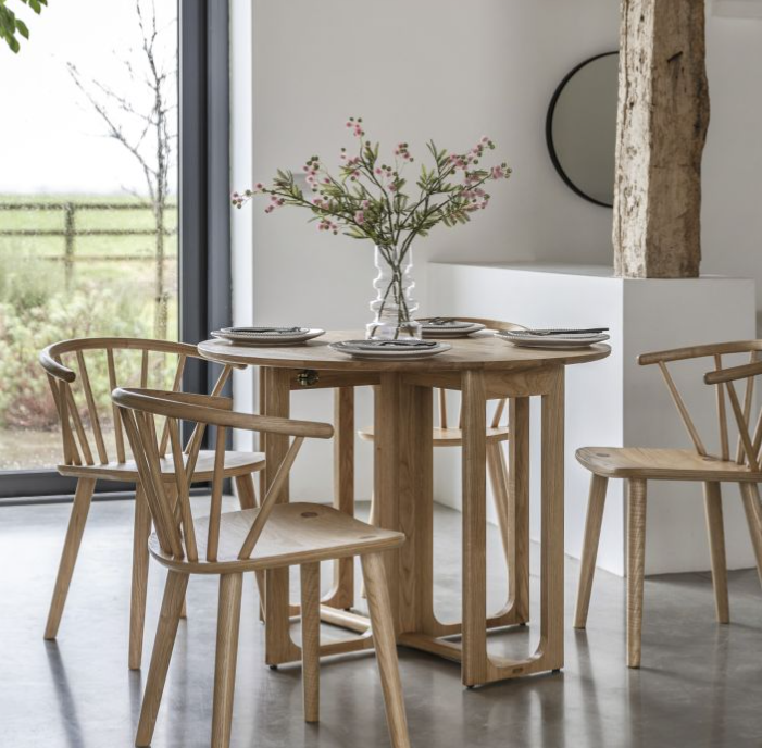 Lucca Round Folding Dining Table, Natural Oak