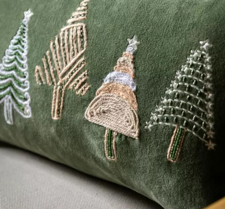 Natures Forest Tree Scene Green Velvet Cushion