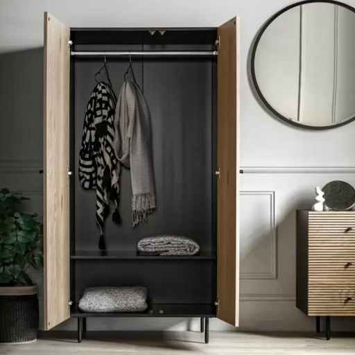 Hyland 2 Door Black and Natural Woodgrain Wardrobe