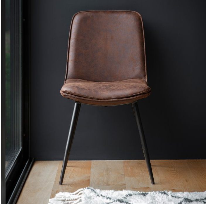 Trento Dining Chairs in Brown Leather with Black Metal Legs (Set of Two)