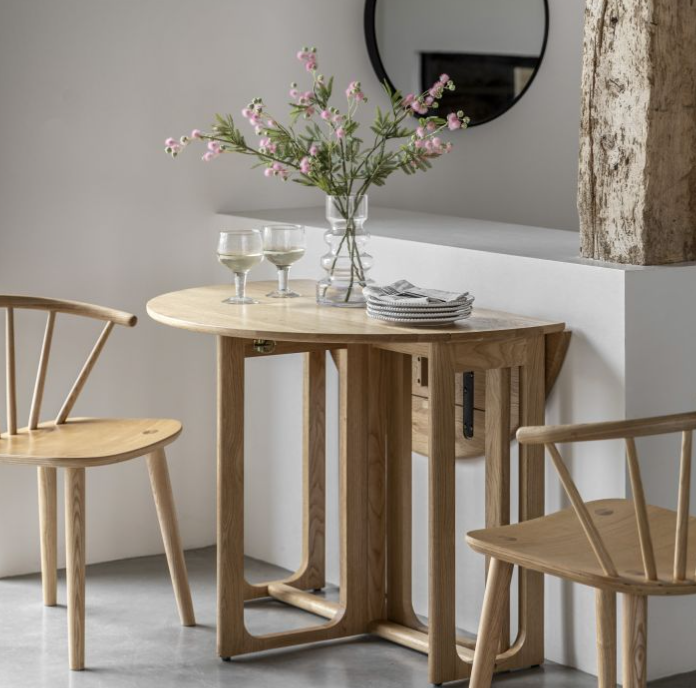 Lucca Round Folding Dining Table, Natural Oak