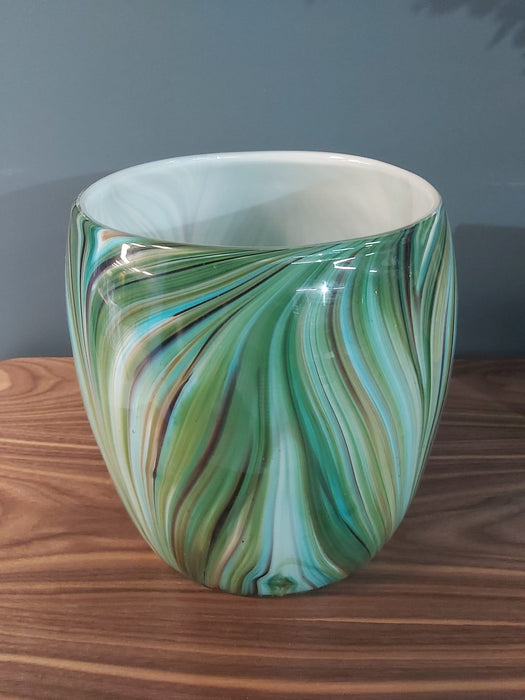 Kira Vase, Green, Glass, Wide