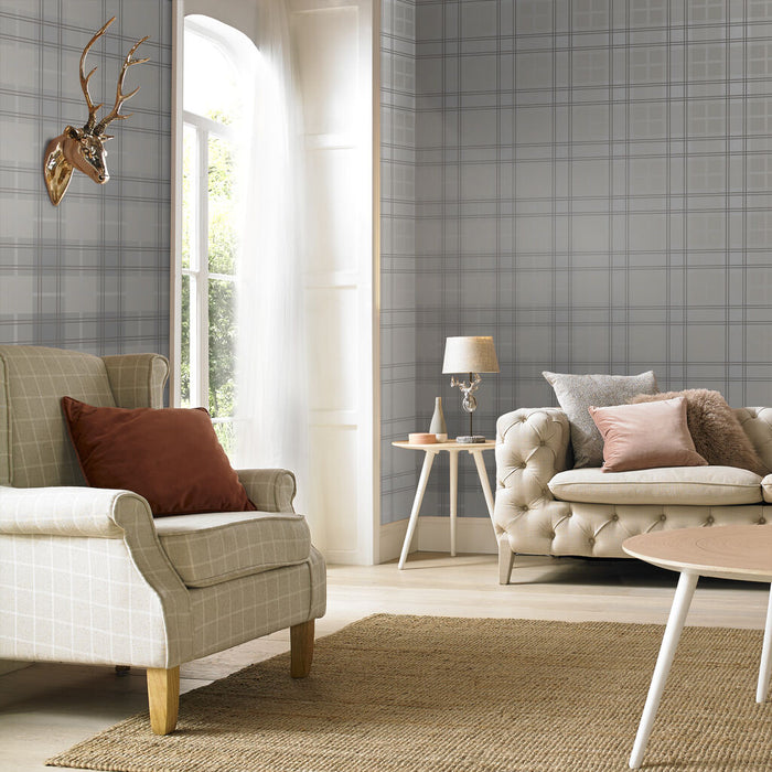 Graham & Brown Tartan Silver Wallpaper