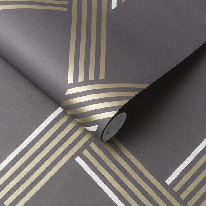 Graham & Brown Vector Graphite Gold Wallpaper