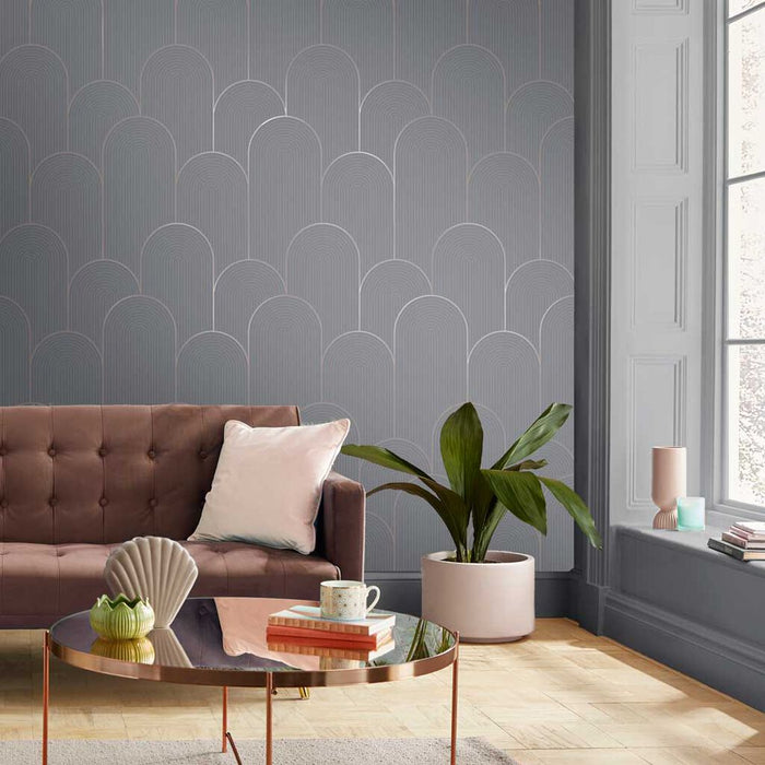 Graham & Brown Lancet Grey & Rose Gold Wallpaper