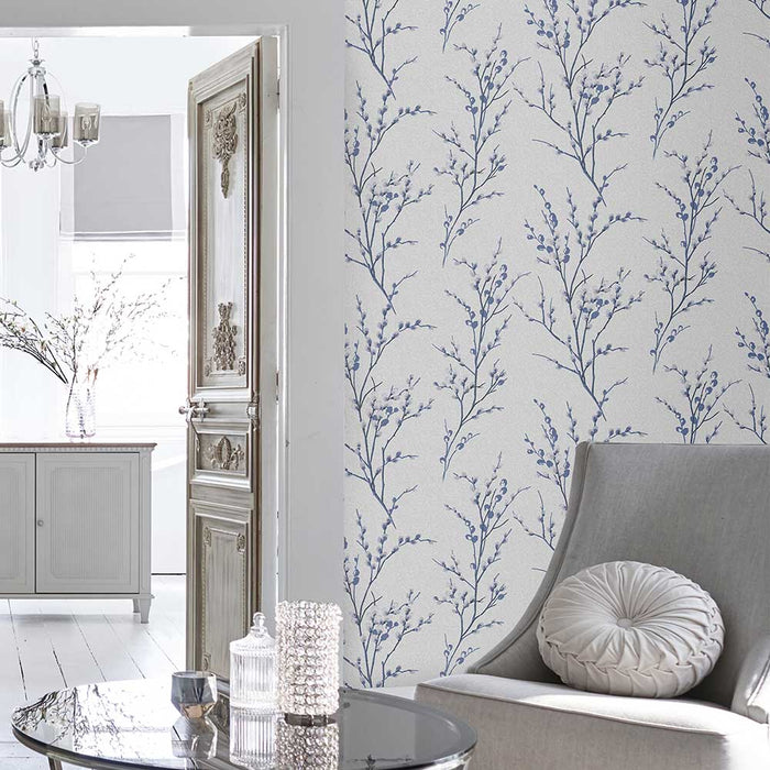 Laura Ashley Pussy Willow Wallpaper - Off White/Midnight