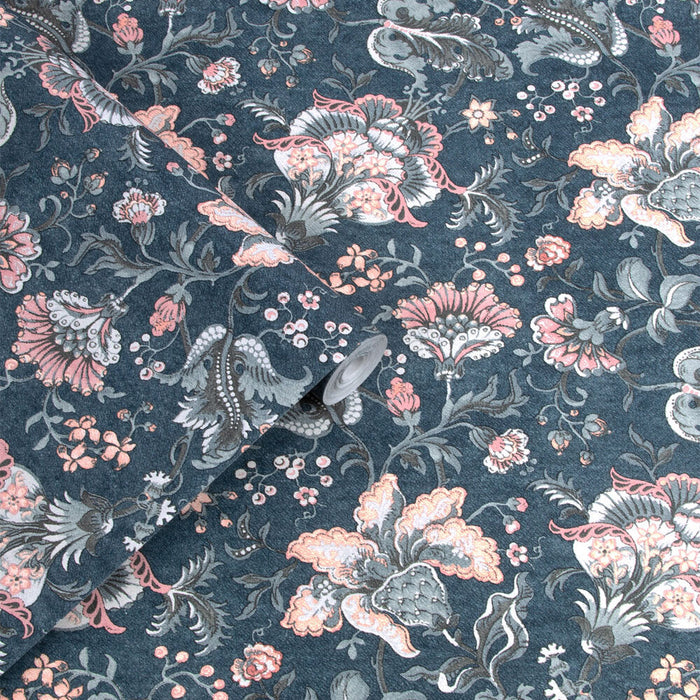 Laura Ashley Portia Wallpaper - Dark Seaspray